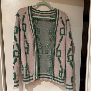 Green and Cream Patterned Women's Sweater